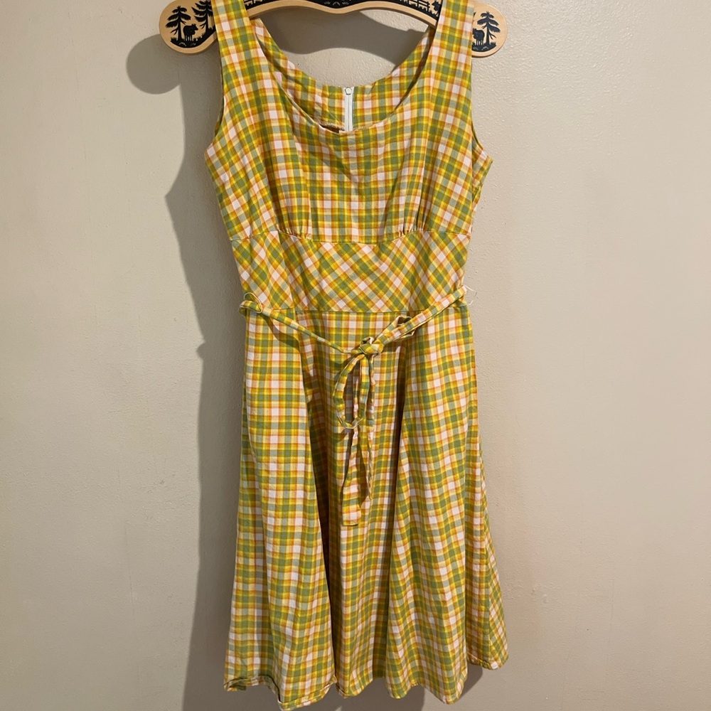 💛Vintage Style Yellow Gingham Sleeveless Midi Sundress